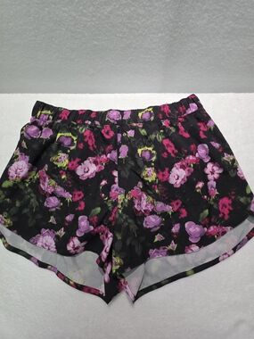 Old Navy Black Athletic Shorts with Pink & Purple Floral Print With Lining